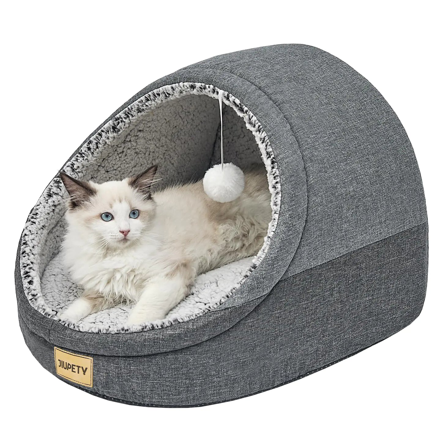 Jiupety Cute Cat Beds for Indoor Cats Cat Cave Bed and Kitten Bed Large Cat Cave and Covered Cat Bed with Anti-Slip Bottom Washable Removable Cushion M(16"x16"x13") Dark Gray.