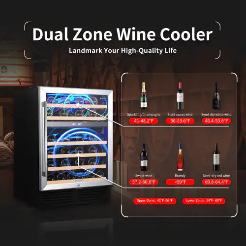 Wine Cabinet 24 Dual Zone Inch Wine Refrigerator 46 Bottles Built-in Wine Refrigerator