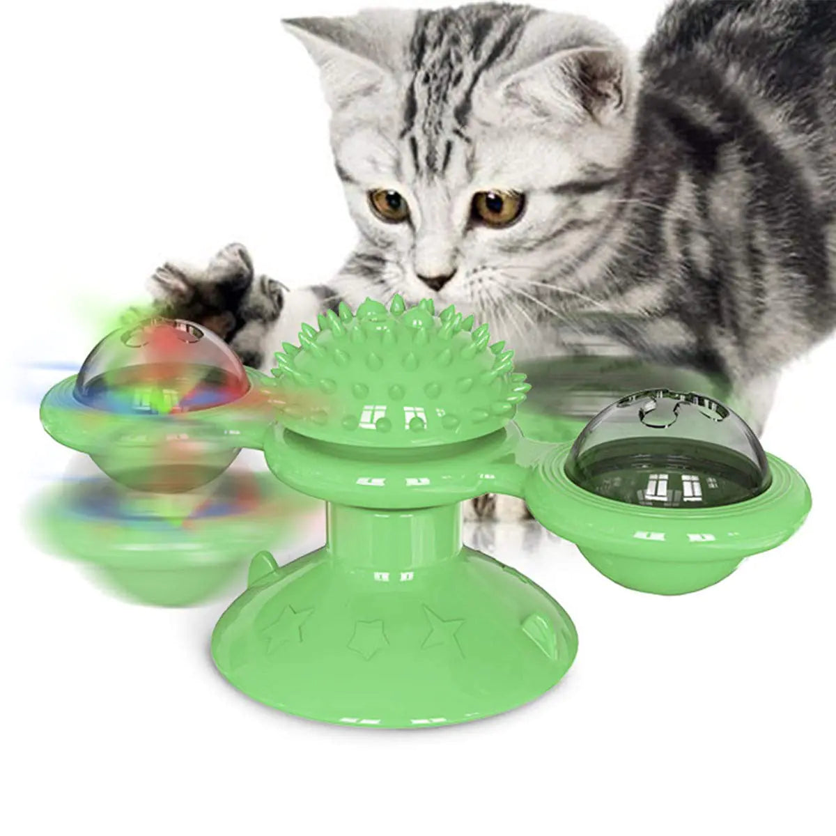 GBSYU Interactive Windmill Cat Toys with Catnip : Cat Toys for Indoor Cats Funny Kitten Toys with LED Light Ball Suction Cup‖Cat Nip Toy for Cat chew Exercise (Green)