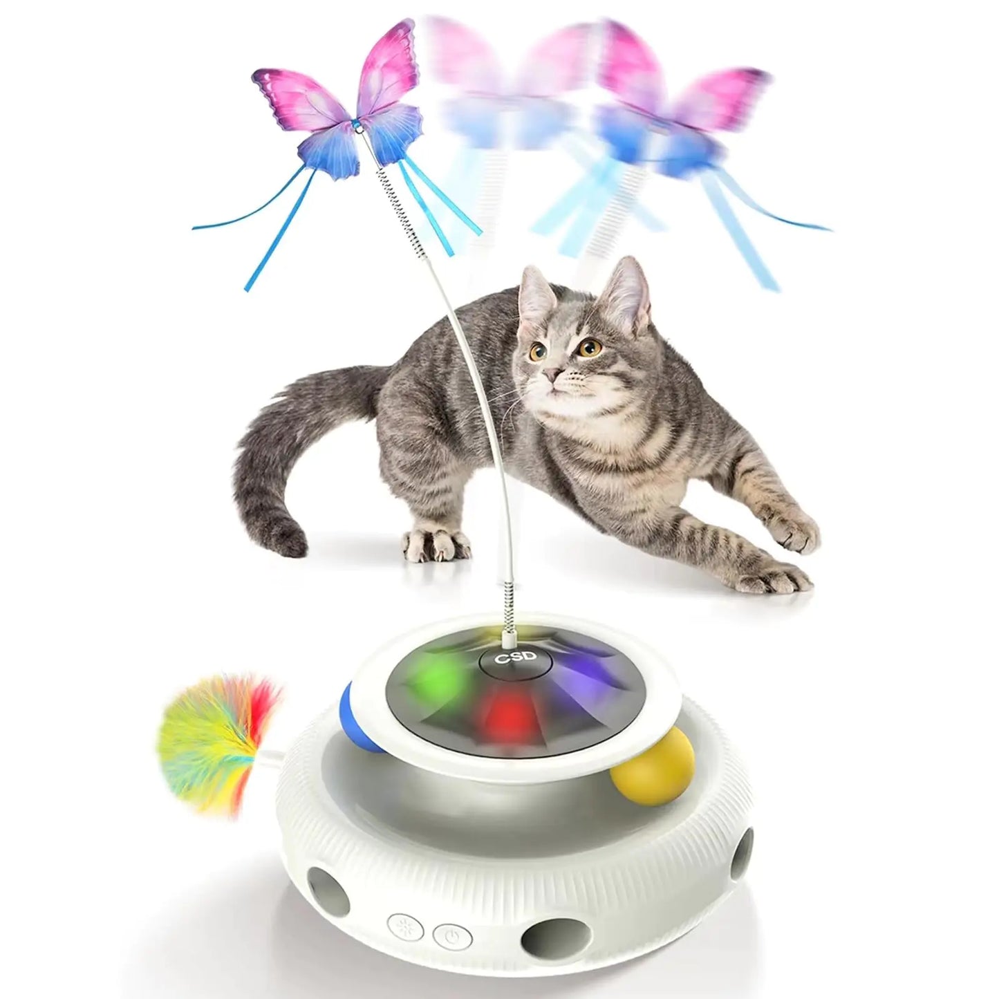 Automatic Interactive Cat Toys for Indoor CatsRechargeable Cat Toys for Bored Indoor Adult CatsFeather Cat ToyKitten Toys for Indoor Kittens (Beige)