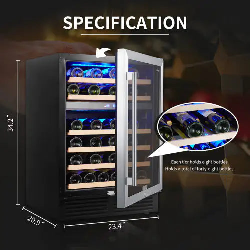 Wine Cabinet 24 Dual Zone Inch Wine Refrigerator 46 Bottles Built-in Wine Refrigerator