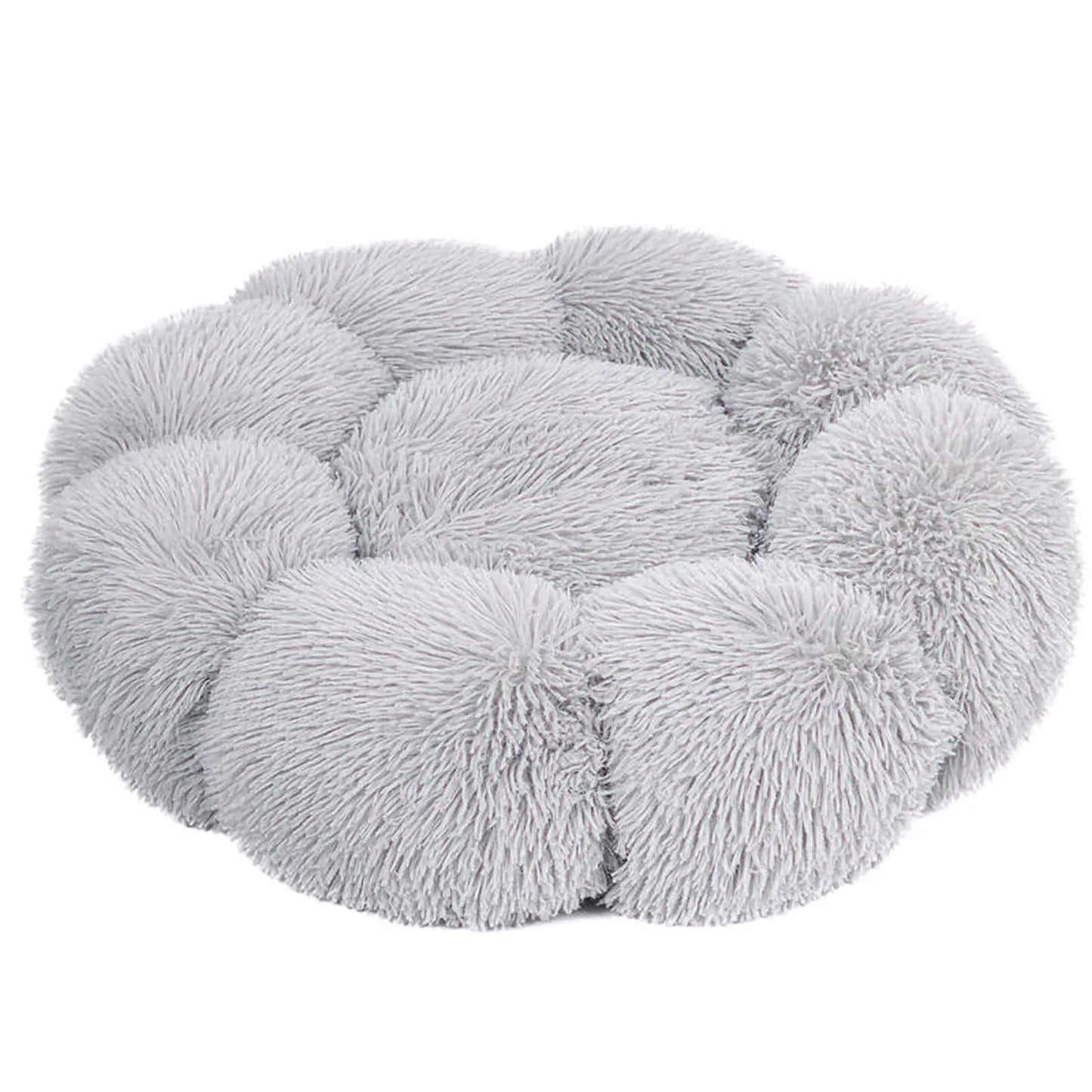 SunStyle Home Calming Medium Dog Bed - 27 inches Donut Round Fluffy Faux Fur Plush Pet Bed Non-Slip Cute Flower Cat Beds for Indoor CatsFits up to 35 lbs Light Grey