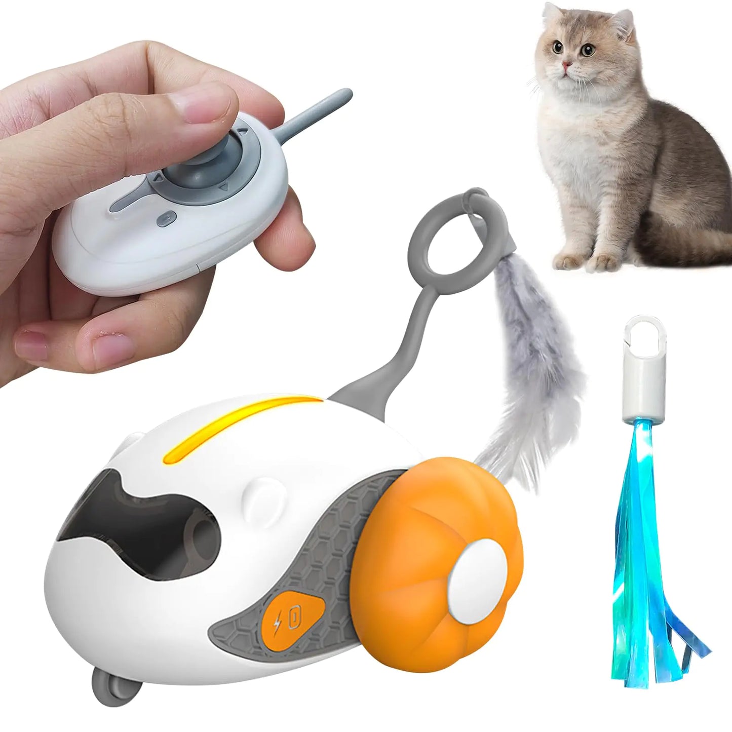 Oiuyamn Interactive Cat Remote Control Toys Smart Cat Toys with Feathers Electric Cat Toys with LED Lights Rechargeable Auto Mobile Cat Toys Remote Control & Auto Mode