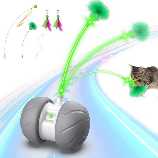 Saolife Interactive Cat Toys for Indoor Cats Motion Activated Cat Toys Automatic Cat Toy with Extra Long Feather Wand Cat Mouse ToysUSB Rechargeable (Gray)