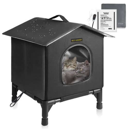 Heated Cat House for Indoor Cats in Winter Waterproof Fully Insulated Shelter for Stray and Feral Cats Great for Cat Houses for Indoor Cats and Cat Beds for Indoor Cats (Black-Heat Small)