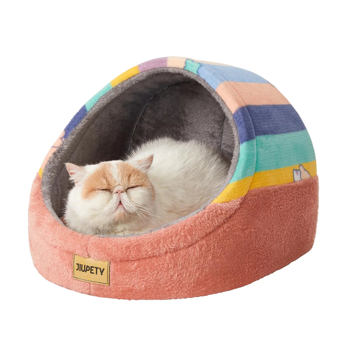 Jiupety Cute Cat Beds for Indoor Cats Cat Cave Bed and Kitten Bed Hideway Cat House and Cat Tent with Anti-Slip Bottom Washable Removable Cushion M(16"x16"x13") Rainbow.