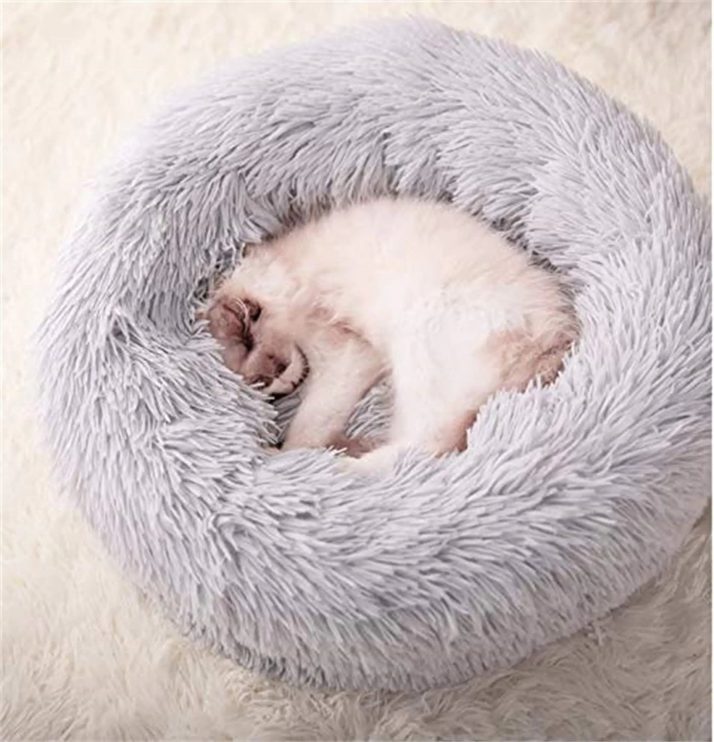 Gavenia Cat Beds for Indoor Cats20’’x20’’ Washable Donut Cat and Dog BedSoft Plush Pet CushionWaterproof Bottom Fluffy Dog and Cat Calming and Self-Warming Bed for Sleep ImprovementGrey